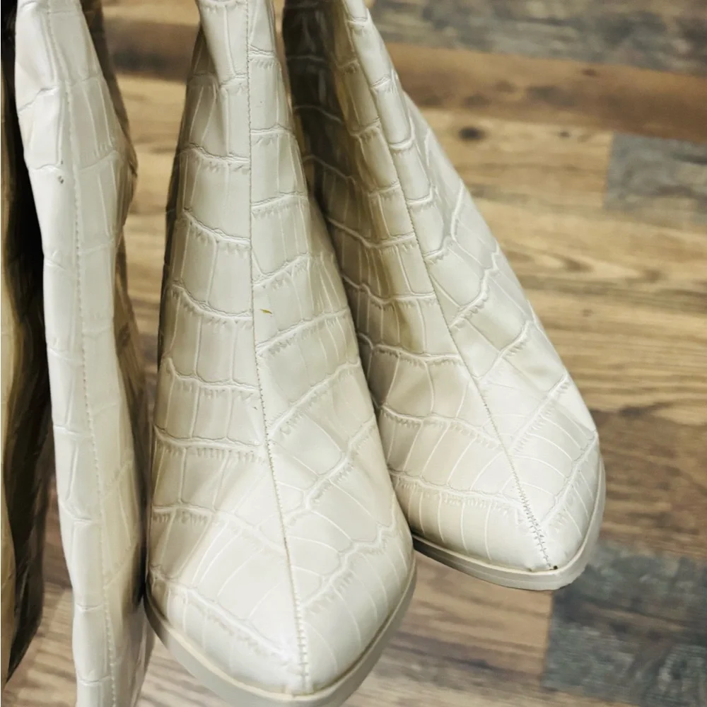 Cream Faux Reptile Over-the-Knee Boots 5